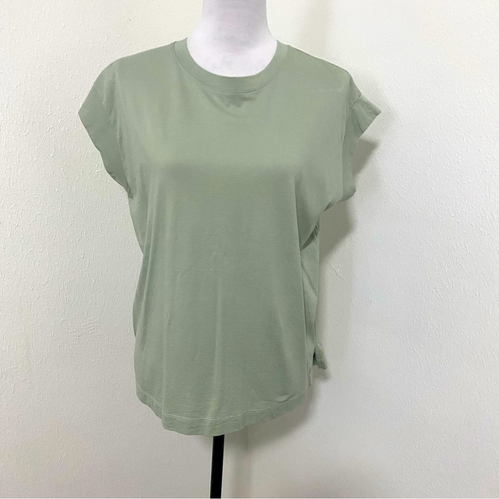 A New Day Women Short Sleeve Blouse Light Green Size Medium 100% Supima Cotton